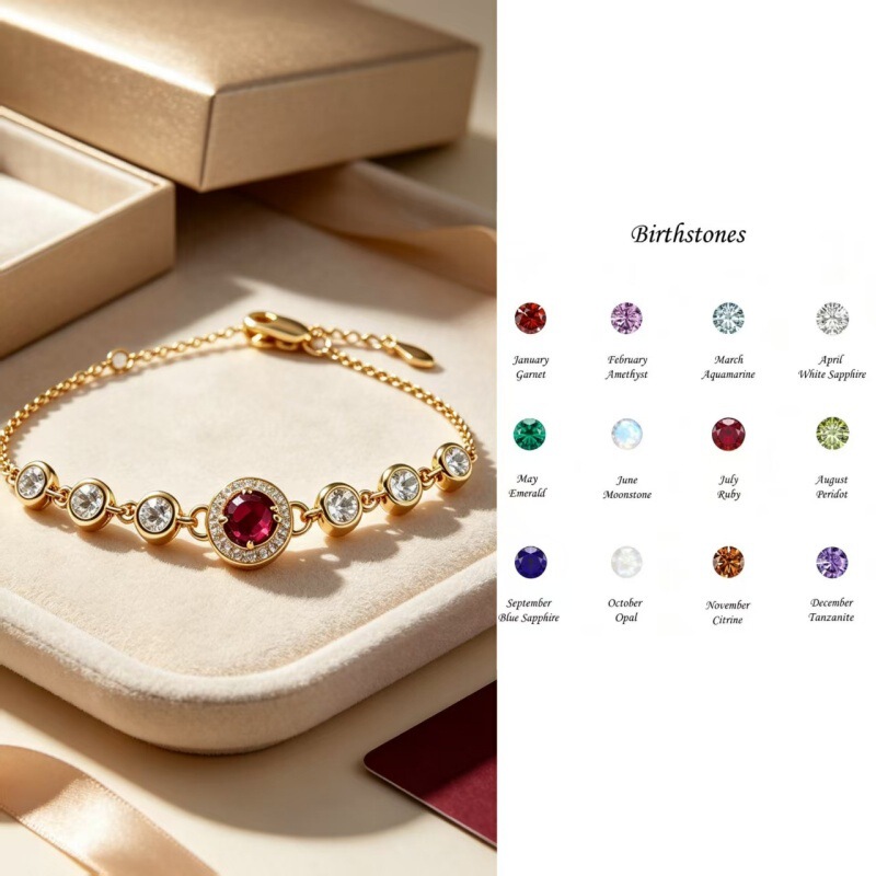 Natural Gemstone Twelve Birthstone Bracelet for Women S925 Silver French Vintage Hand Jewelry Live Broadcast Cross-Border Factory Supply Natural Gemstone Twelve Birthstone Bracelet for Women S925 Silver French Vintage Hand Jewelry Live Broadcast Cross-Border Factory Supply