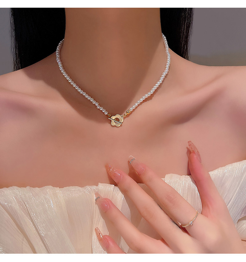 1 Piece Sweet Heart Shape Flower Bow Knot Imitation Pearl Alloy Titanium Steel Womenu0027S Necklace