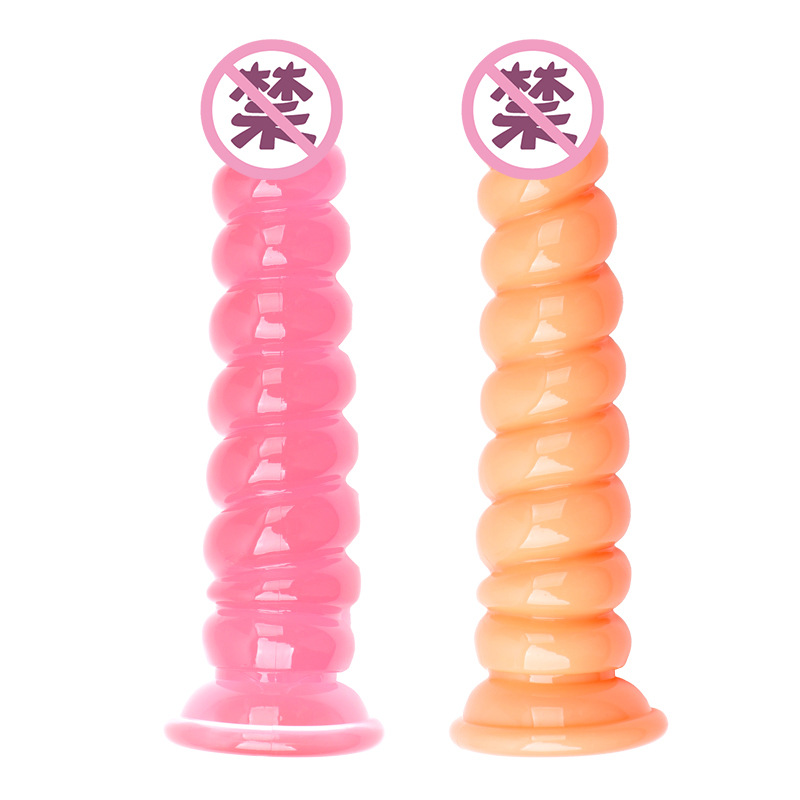 Threaded Spiral Dildo 19 cm TPE Stallion-Style Anal Toy, Flesh Tone — detail image 2