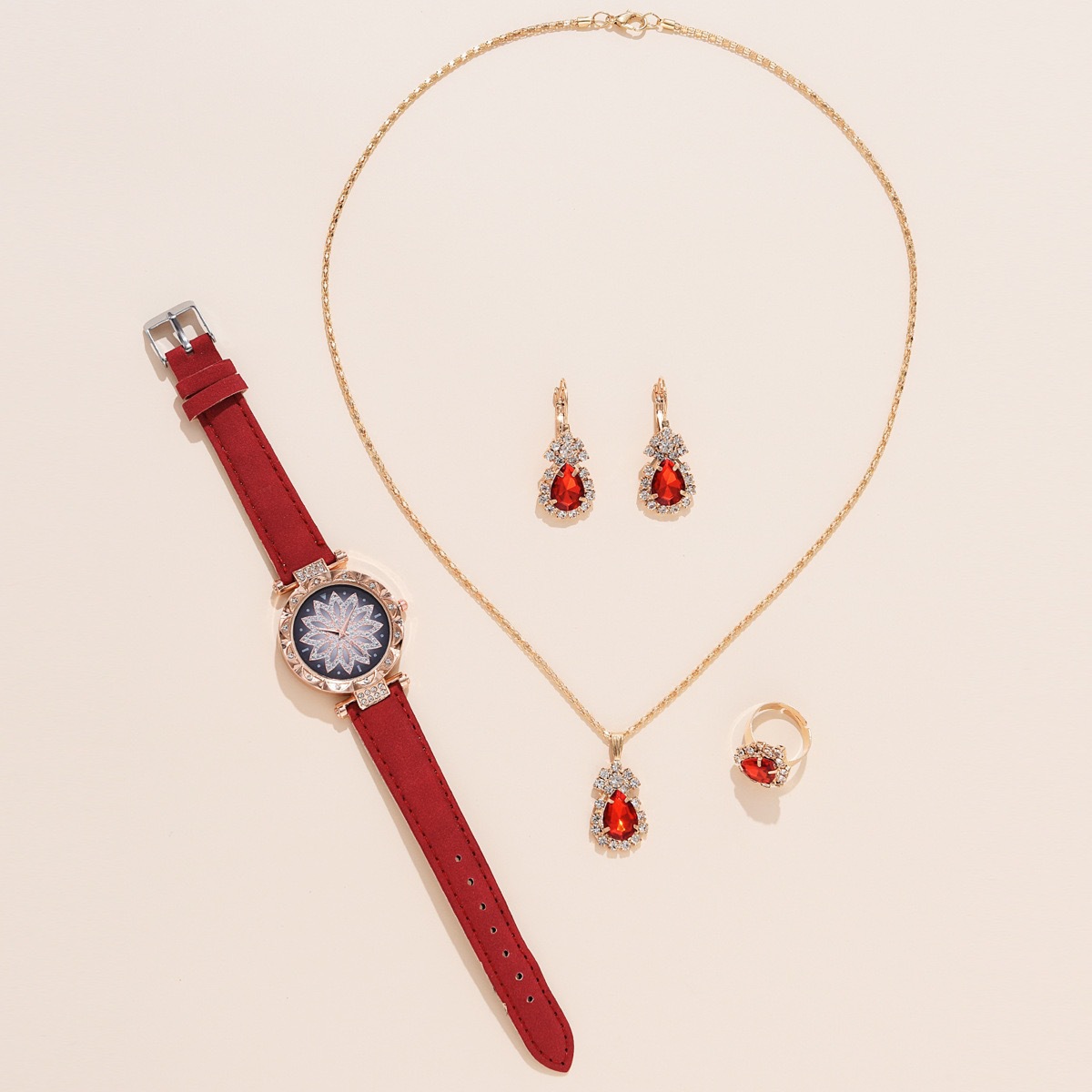 Luxuriöses Damen Quarzuhr Set Mit Strassgürtel Als Geschenkbox_voghion.com