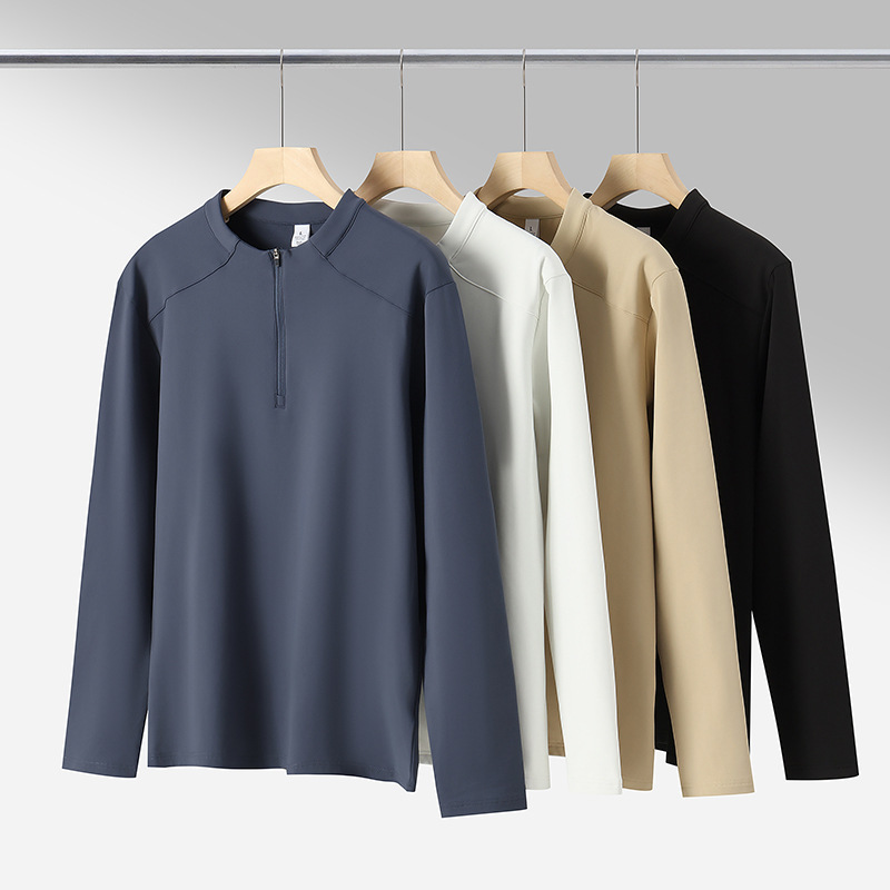 DiJiaPing para otoño y invierno nuevo estilo de manga larga casual medio cremallera de cuello alto camiseta de manga larga entrenamiento de carrera larga T