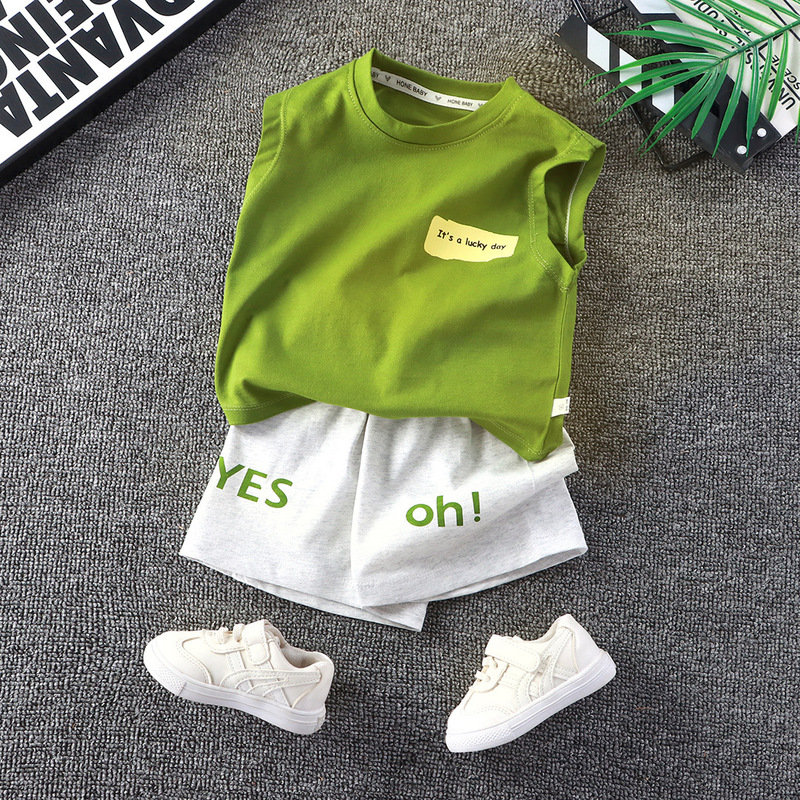 Summer New Style Medium and Large Children's Summer Vest Suit Sleeveless Korean Style Handsome Suit for Boys