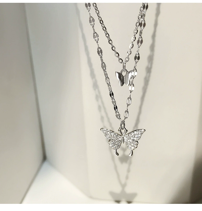 Necklace Double-Layer Butterfly Chain, Small Elegant 8 cm, Japanese–Korean Minimal Style
