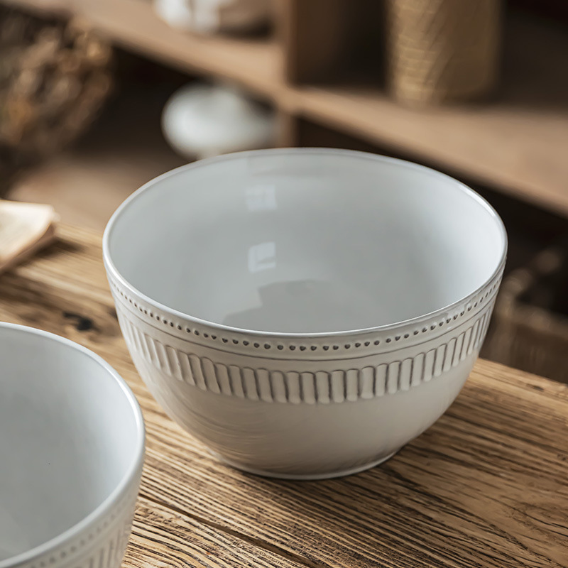 Relieve creativo tazón de cubiertos de cerámica cuenco profundo tazón casero gran tazón de ensalada de frutas verduras grises tazón de fideos