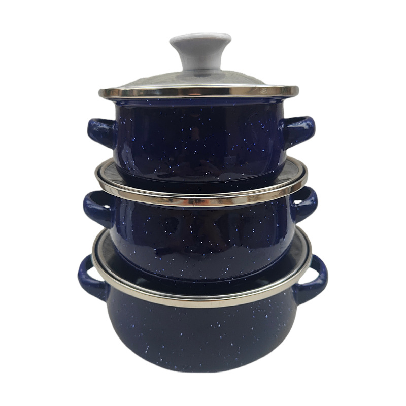 Juego de tres piezas de 12/14/16 cm esmalte pequeño olla de esmalte doméstico olla de cocina mini suplemento alimenticio para bebés con aceite