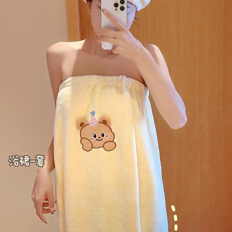 Wearable and Wrapable Bath Towel Christmas Bear Coral Velvet Bathrobe Style Bath Skirt Female Cartoon Bath Towel Towel Set Does Not Shed Lint Wearable and Wrapable Bath Towel Christmas Bear Coral Velvet Bathrobe Style Bath Skirt Female Cartoon Bath Towel Towel Set Does Not Shed Lint