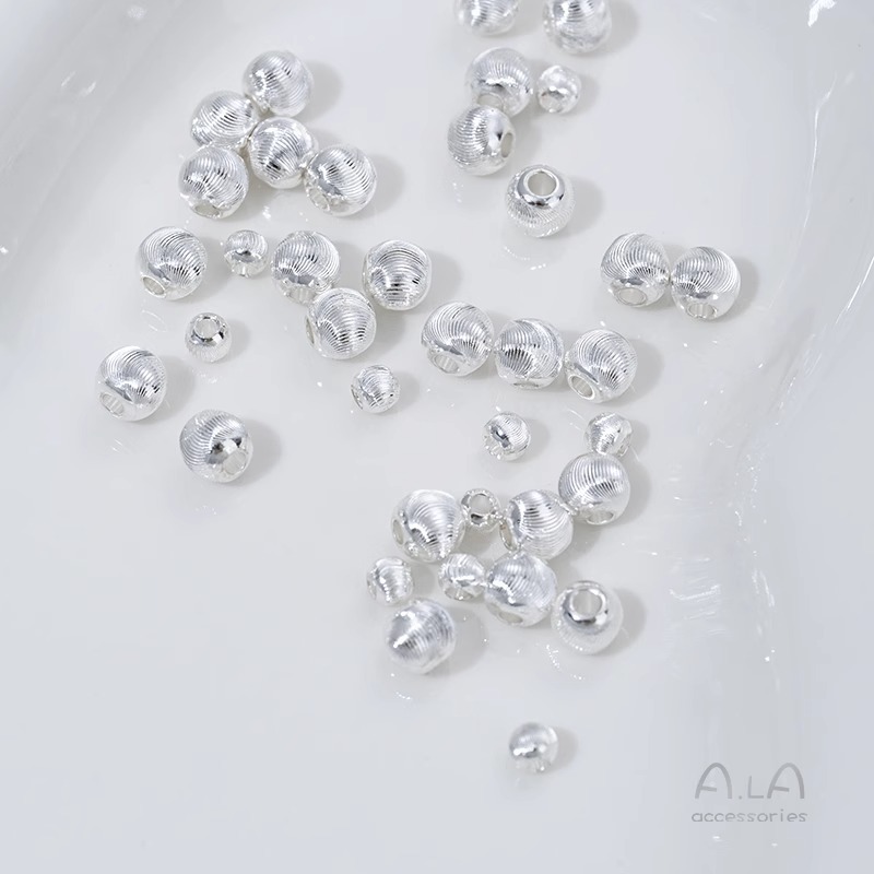 Wholesale Beaded Silver-Plated Fine-Textured Cat's Eye Faceted Brushed Round Beads DIY Pearl Bracelet Jewelry Spacer Beads