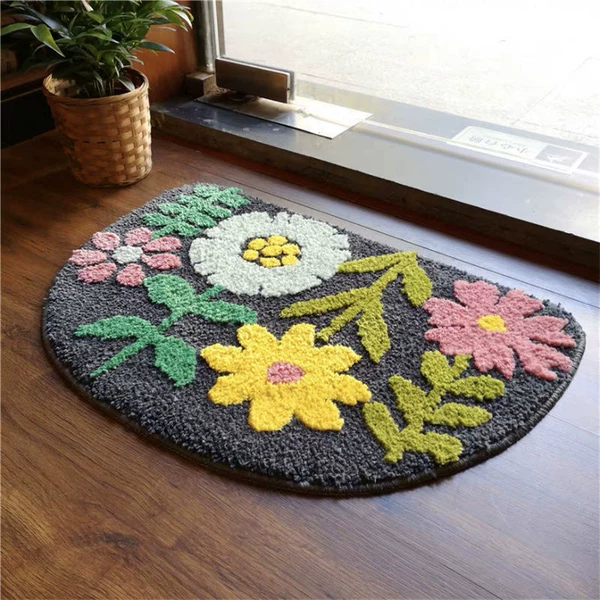 Dark gray flowers and flower trees semi -circular
