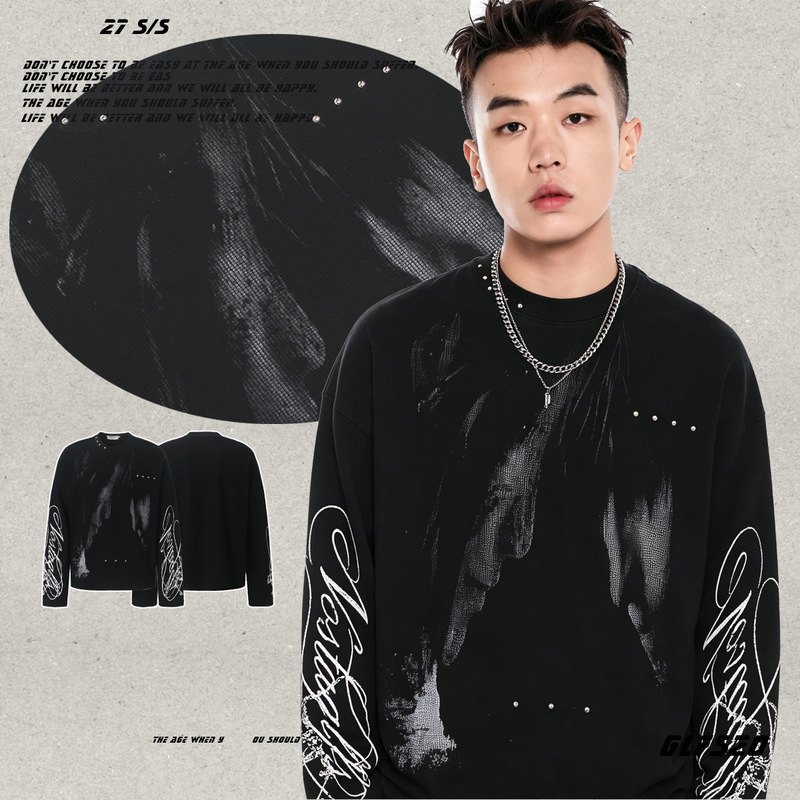 GLFS 26 Autumn/Winter Colombian Portrait Fashion Subculture Studded Long-Sleeve Sweatshirt Men's Couple Top Ins Style
