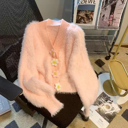 Демисезонная связанная трехмерная кофта Cardigan, куртка, 2025 год, искусственный мех, цветочный рисунок