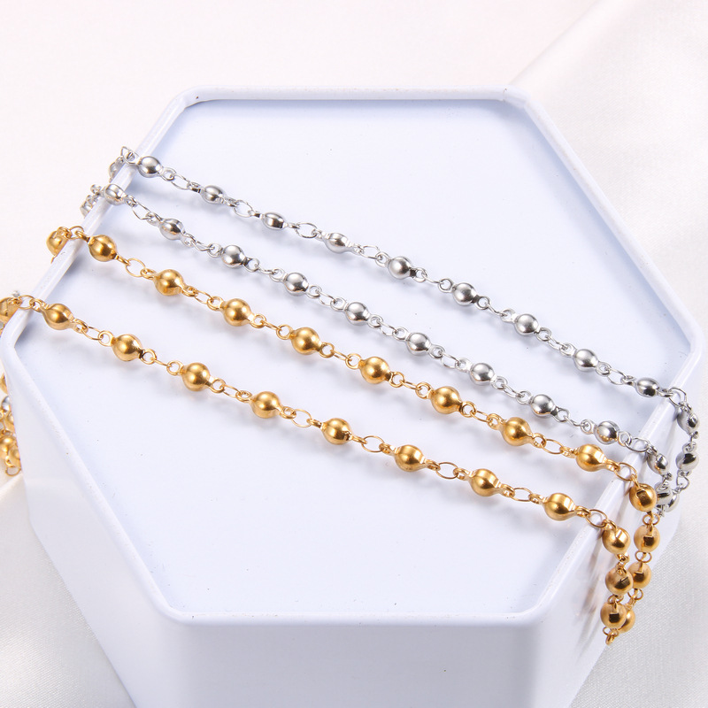 珠链素链不锈钢简约男女锁骨链时尚个性不褪色钛钢饰品潮流波珠链
