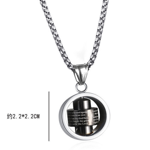 Punk-style men's titanium steel pendant necklace, geometric lucky spinning wheel necklace, cross-rotating necklace, nylon chain