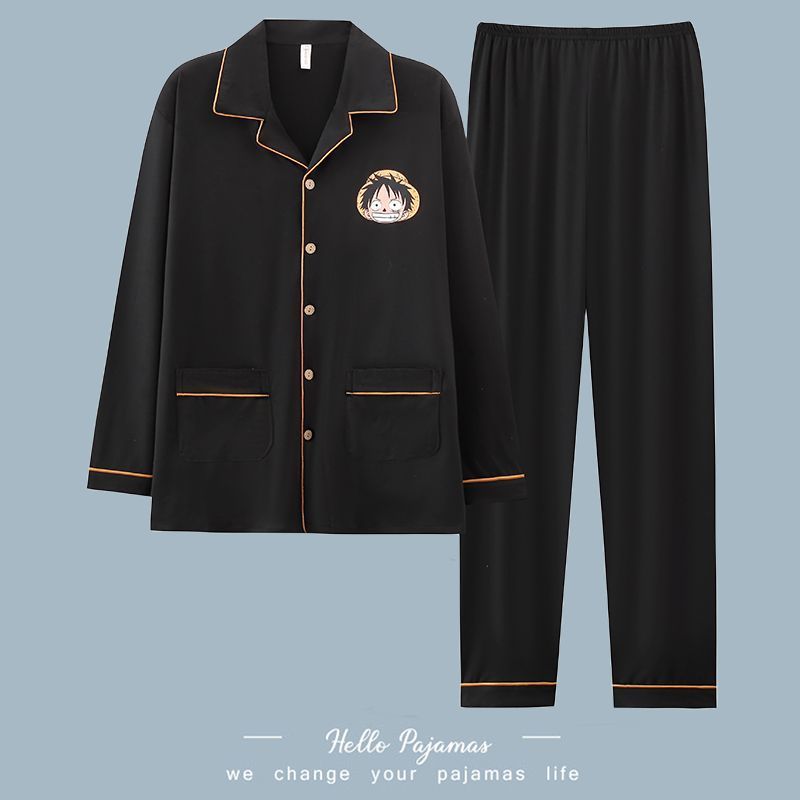 중년 및 노인 남성 면 긴팔 잠옷, 봄, 가을, 겨울, 중년 아빠의 낡은 사이즈 루즈 홈웨어 슈트