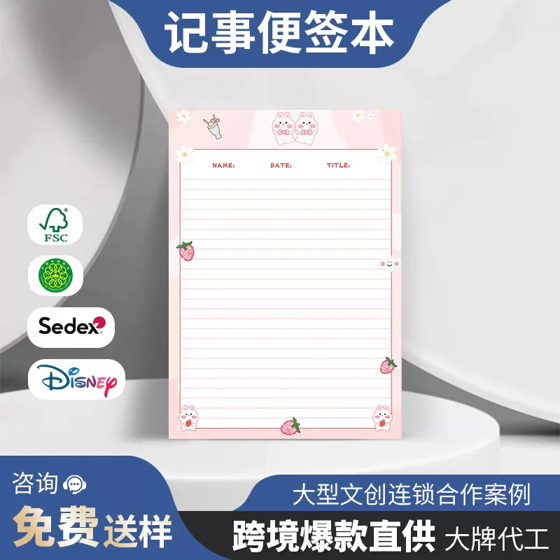 便签本可爱兔子拍纸本横线无粘性草稿素材韩式记事便签本B5批发