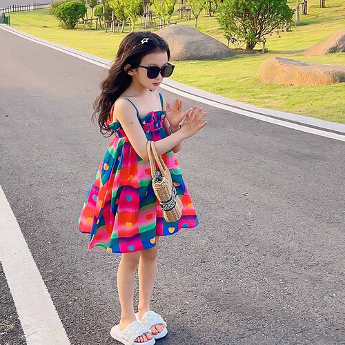 Girls suspender dress new summer vacation style beach dress temperament dress for children and middle-aged children dropshipping