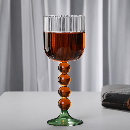 [New glass wine cup] Manufacturer's hand-blown high borosilicate glass red wine cup, drinking cup, vertical pattern cup