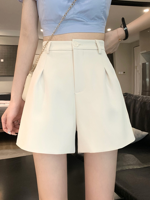 Summer Small Black A- letter Suit Shorts Women's Outer Wear Spring and Autumn High Waist Design Sense Niche Loose Wide-leg Pants