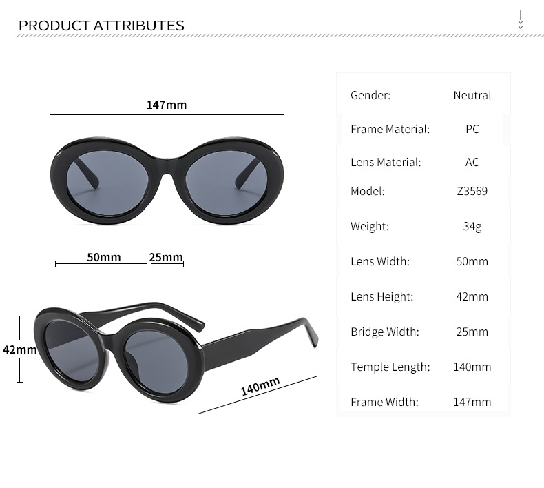 Schwarz-weiß Gestreifte Ovale Sonnenbrille Neuer Persönlichkeitstrend Für Weibliche Hip-hop-sonnenbrillen display picture 1
