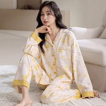 花卉系列妈妈睡衣女春秋季纯棉长袖开衫新款家居服宽松加大码套装