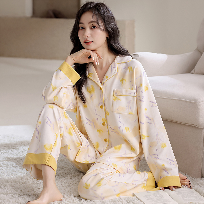 Floral Series Mom's Pajamas for Women, Spring and Autumn Pure Cotton Long-Sleeve Cardigan, New Style Loungewear, Loose Plus-Size Set Floral Series Mom's Pajamas for Women, Spring and Autumn Pure Cotton Long-Sleeve Cardigan, New Style Loungewear, Loose Plus-Size Set