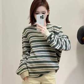高品质正确版原标LP家条纹船领羊毛混纺针织衫毛衣女款气质百搭
