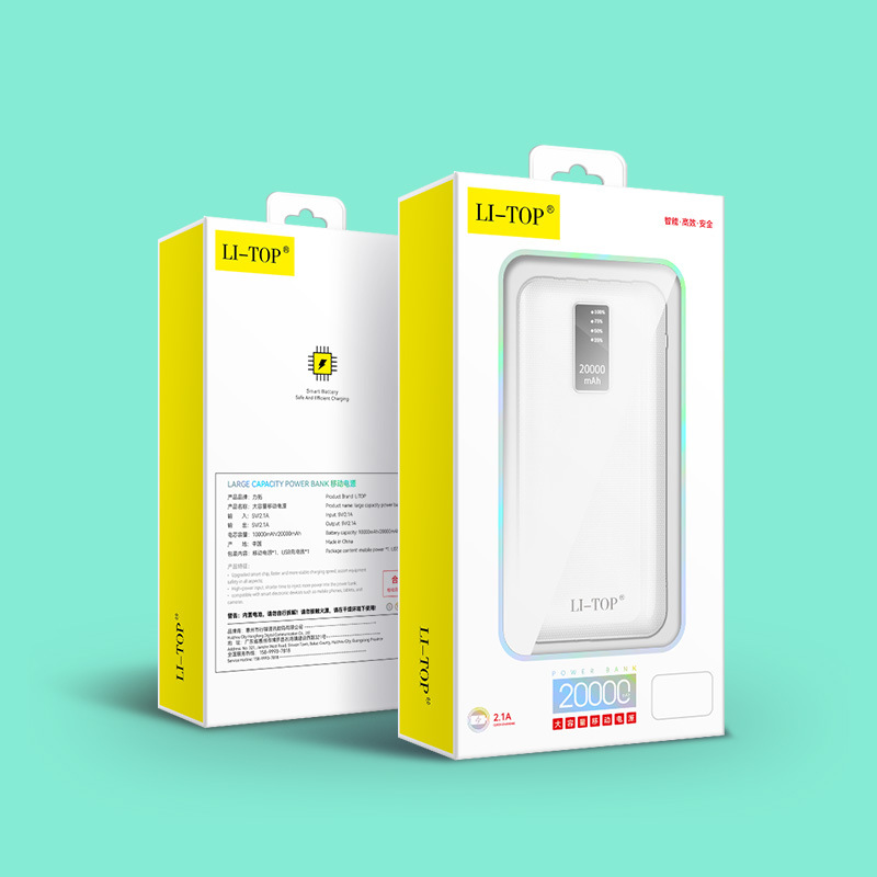 One-drag three-in-One Power Bank 20000 mA viene con pantalla digital ultrafina de cuatro cables de gran capacidad de carga rápida de energía móvil