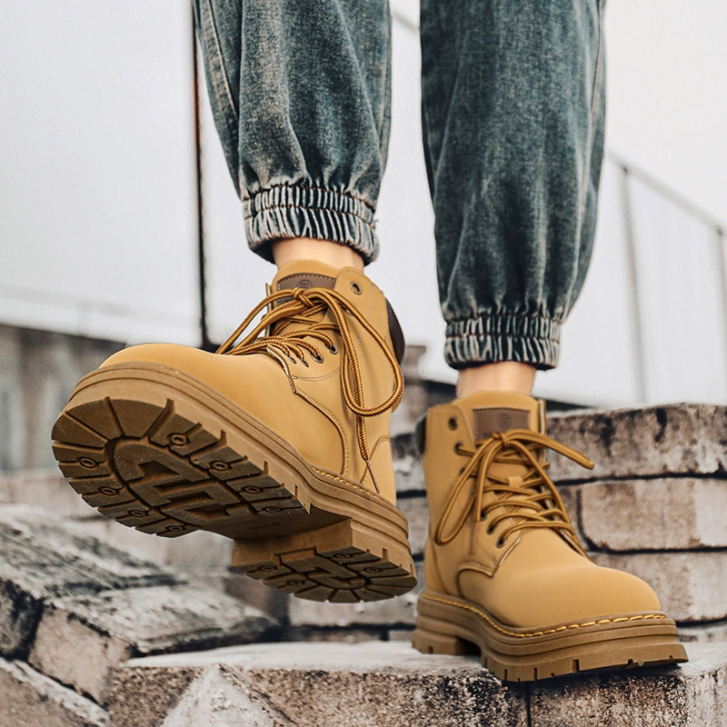 Martens, мужские нескользящие высокие флисовые теплые туфли для отдыха, кожаные туфли в английском стиле, осень