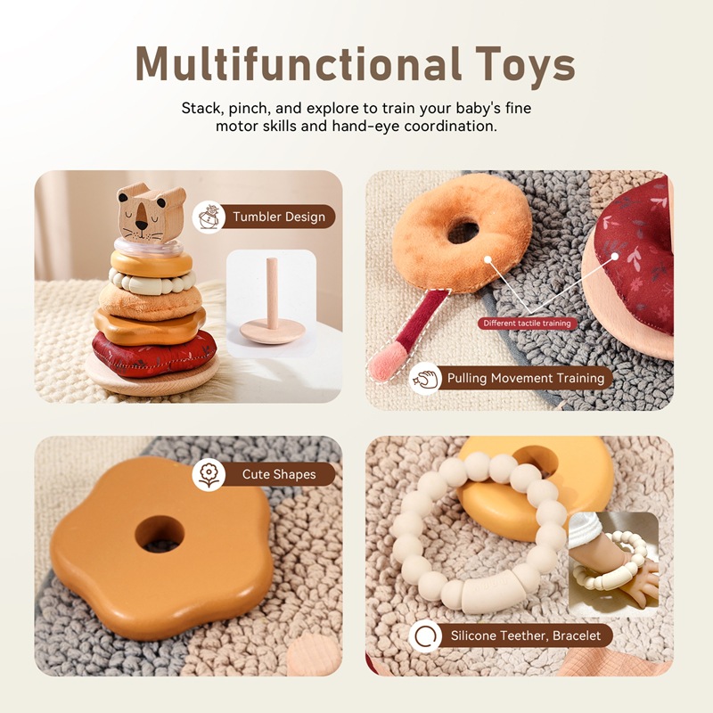 Amazon Baby Early Education Puzzle Lion Set Pool Toys Madera Niños pequeños Manos a mano Piel de construcción de forma apilada