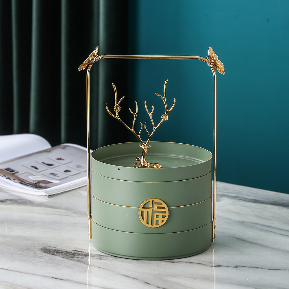 Hogar sala de estar Luz de lujo doble capa compartimiento giratorio fruta seca snack fruta placa té Mesa creativa boda dulces caja de almacenamiento