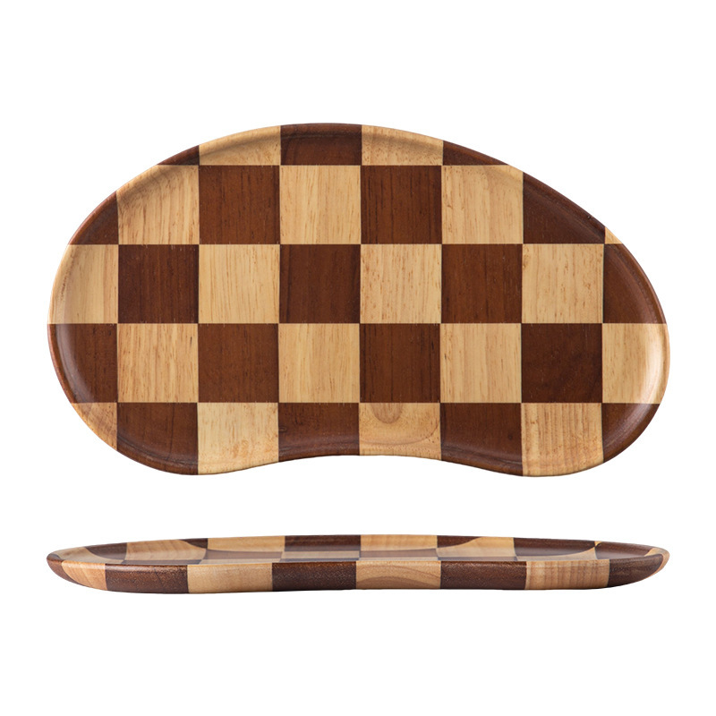 棋盘格木盘圆盘早餐西餐面包餐盘瓜子腰果盘水果下午茶实木干果盘|undefined