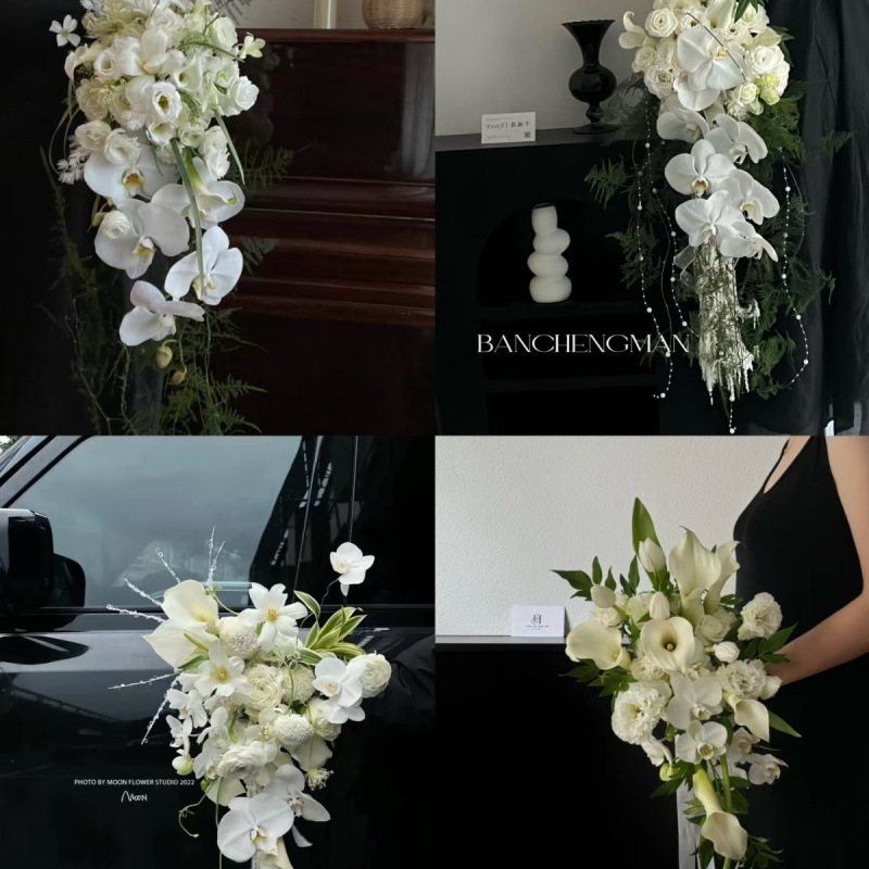 Hand-Held Flower Waterfall Draped Bridal Bouquet Wedding Photography Artificial Flowers Green and White Artificial Flowers Home Table Decoration