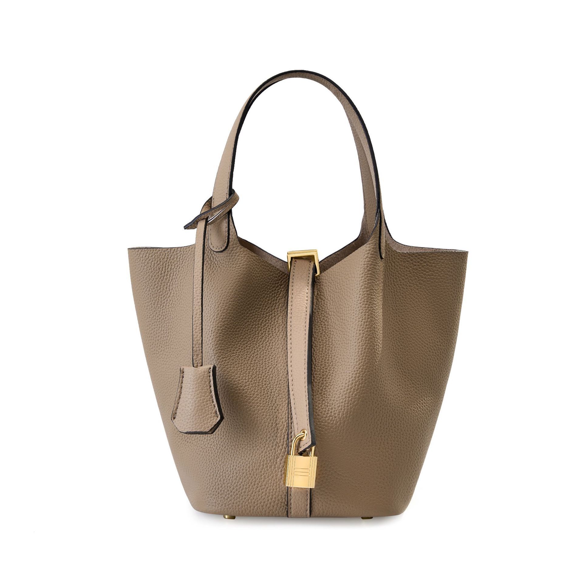 Women's Tote Bag New Version Top Grain Cowhide Lychee Grain Bucket Bag High Quality Genuine Leather Handbag Wholesale - Thumbnail 3