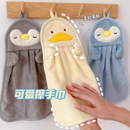 Hand towel, hanging absorbent towel, children's hand towel, baby hand towel, cute penguin duck, skin-friendly and soft