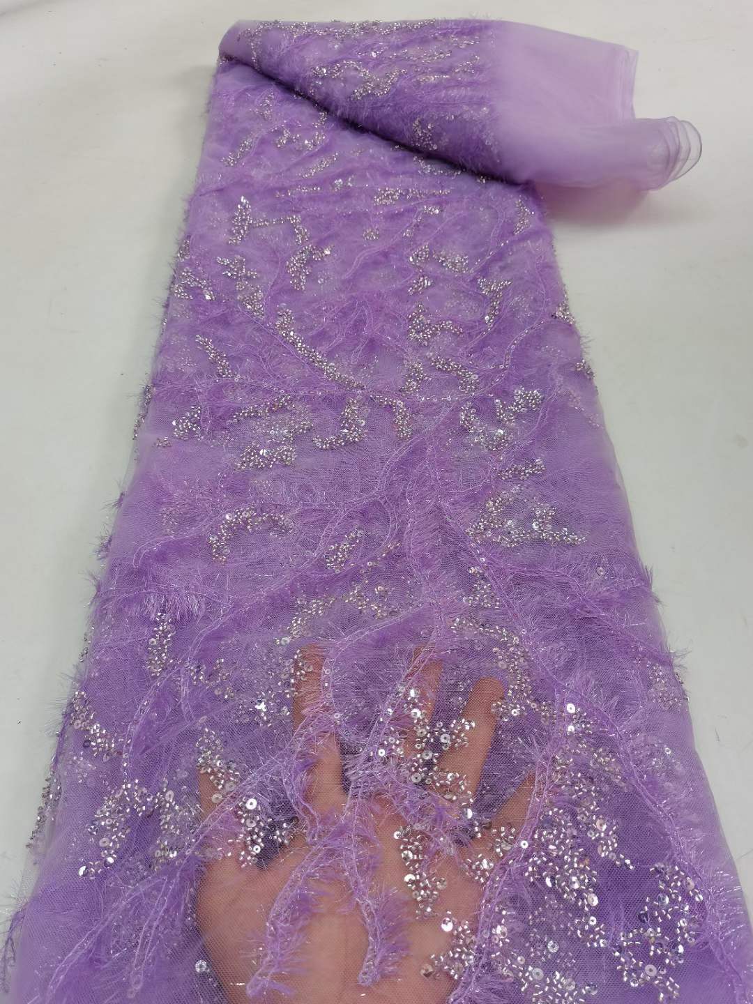 Tela de Encaje Bordada con Cuentas JX3625 con Lentejuelas para Vestido de Novia y Cheongsam