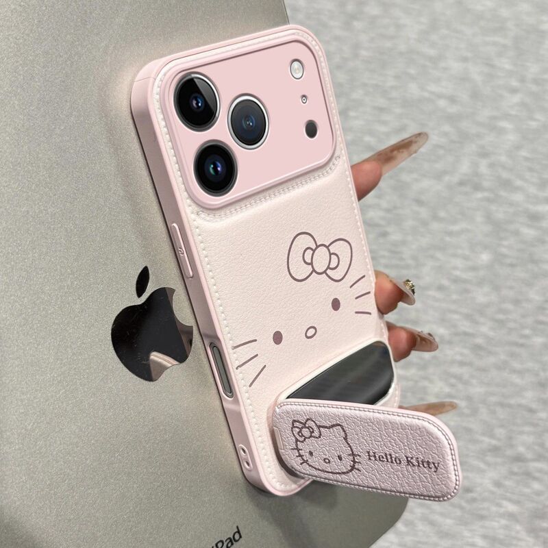 Line Art Kitty Cat Stand Suitable for Apple 17 Phone Case, Cartoon Cute iPhone 16 Pro Design, Small Size for iPhone 15