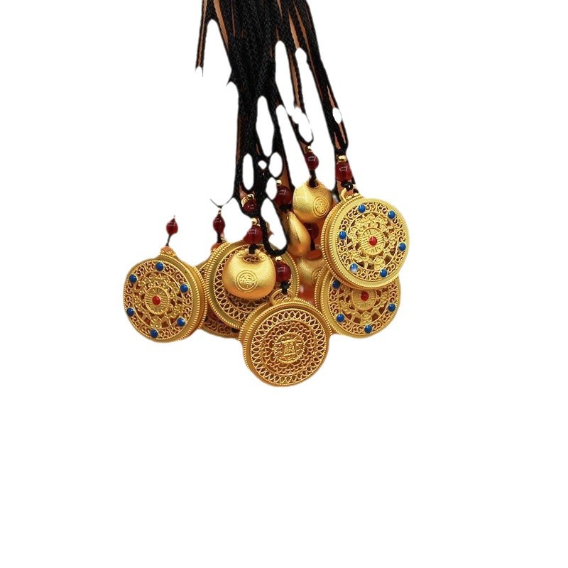 (2개) 금상점과 동일한 베트남 모래금 지방 복주머니 펜던트, 금도금 고색채 유지형 중공 나침반 펜던트, 라이브 스트리밍 혜택