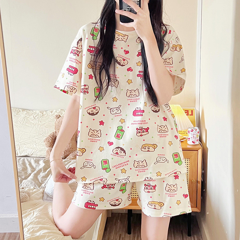 女性用パジャマ4点セット、夏用半袖ナイトガウン、漫画、かわいくて甘い、日本の女の子|undefined