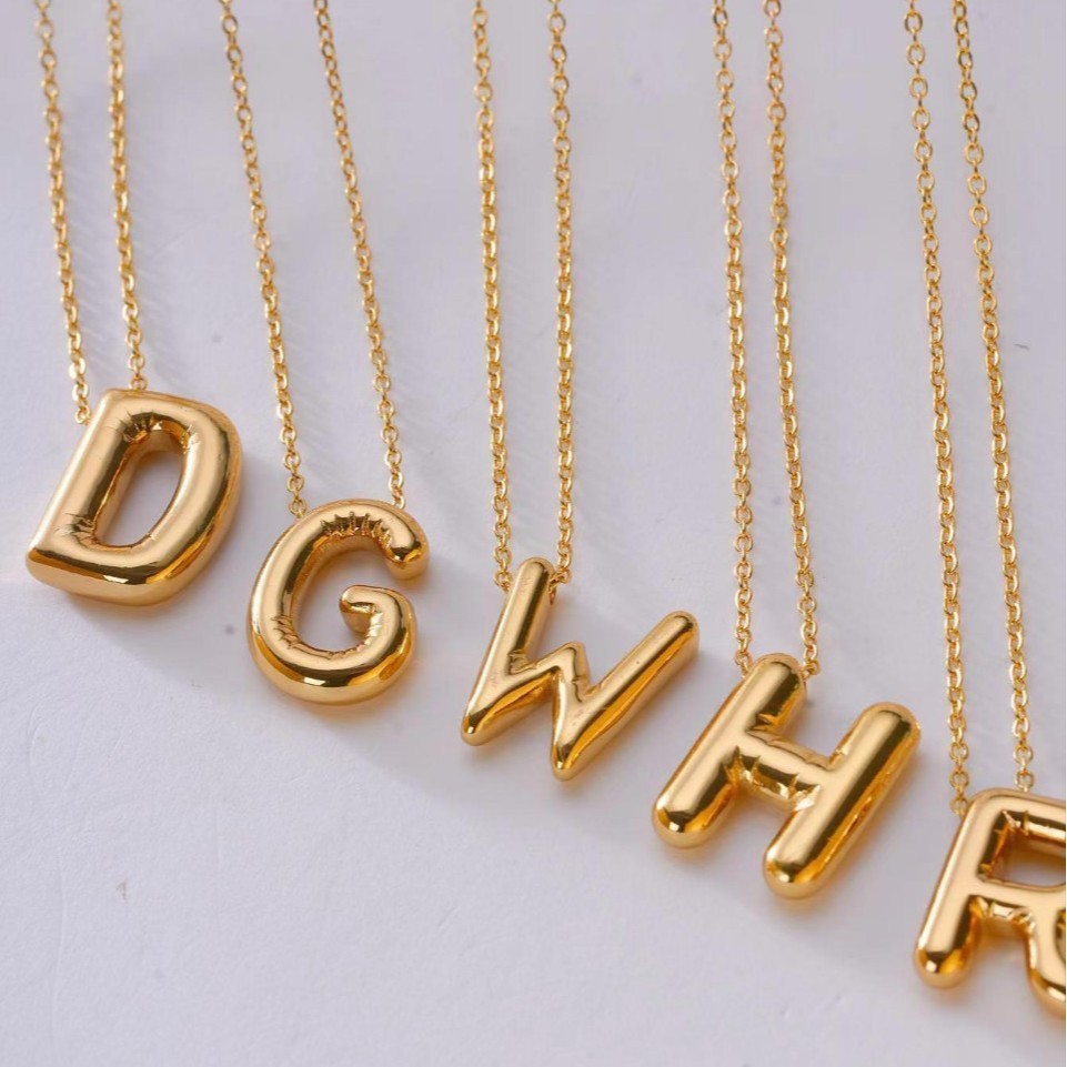 跨境26英文字母吊坠粗字母气球3D首字母项链嘻哈个性百搭饰品女