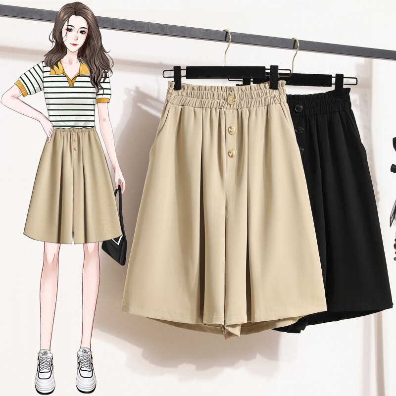 Plus-Size Women's Summer Sports Shorts, Loose Fit, Slimming, High-Waisted, Wide-Leg, Suit-Style Five-Point Shorts