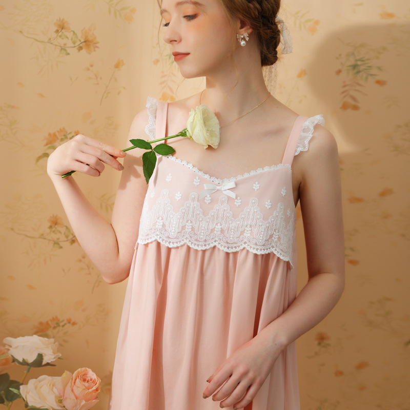 Sexy lace small strap nightdress for women Summer Spring Autumn thin Princess sleeveless knitted cotton sweet cute homewear