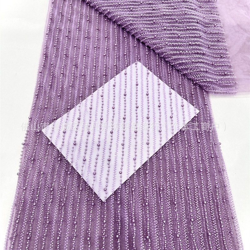 Tubo de perlas bordado cadena de perlas tela de perlas vestido de boda moda vestido vestido ropa infantil tela suministro de stock
