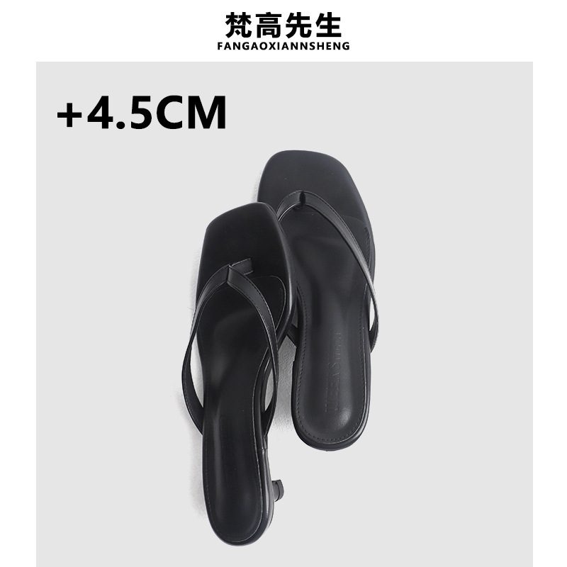 Sheepskin Version in Stock ~ Genuine Leather Kitten Heel Flip-Flops for Women to Wear Fashionable Flip-Flops with High Heels French Style Small Sandals
