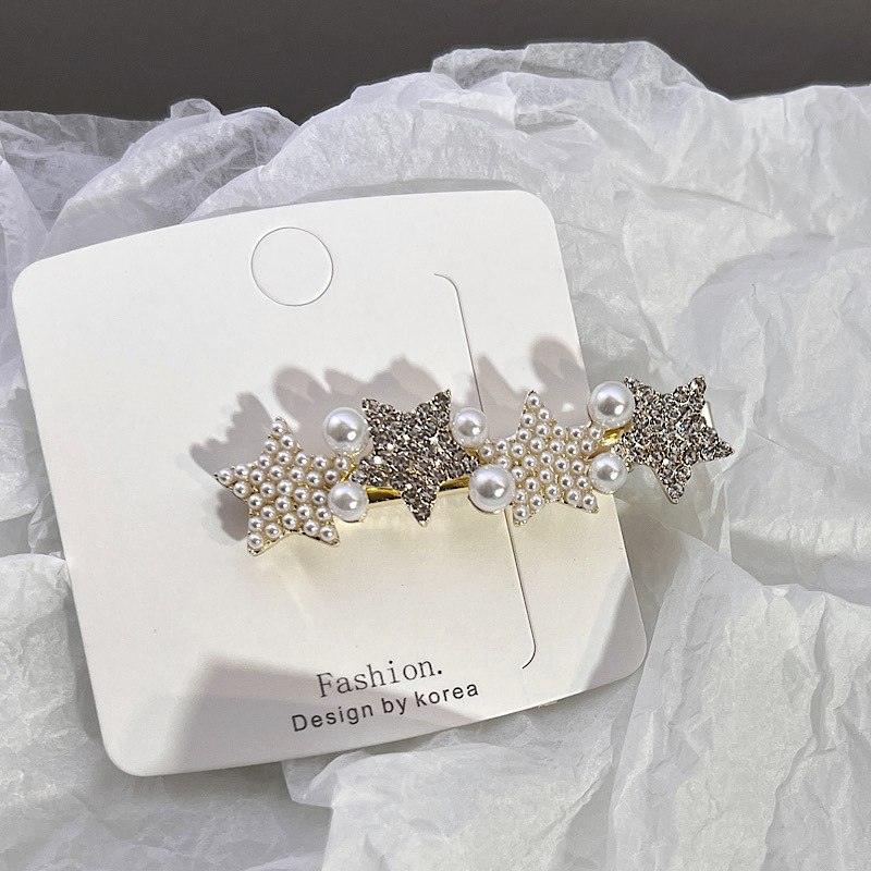 Pearl Five-pointed Star Alloy Side Clip Sweet Rhinestone Hairpin Headdress display picture 4