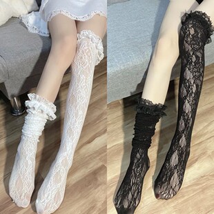 Lolita Lace Over-the-Knee Socks Ballet Style Socks Sexy Stockings Summer Thin Black Silk for Women