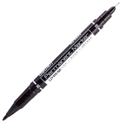 Deli Stationery 6824 oil-based pen small double-ended marker black thickness two-ended children's painting hook pen 6881