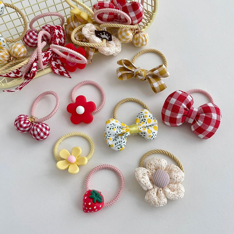 Bebé atado pequeño anillo de cabello no lastimar el cabello pequeña banda de goma de verano para niños de flores trituradas mariposa atada joyería de cabello de cola de caballo