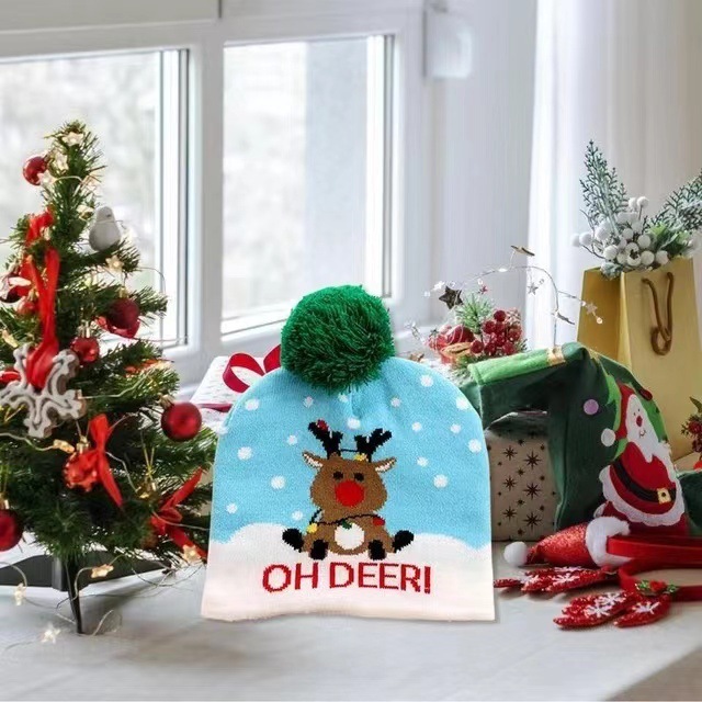 100% アクリル秋と冬のファッションクリスマス LED ライトニット帽子カラーライトパーティー暖かい大人のボール帽子|undefined
