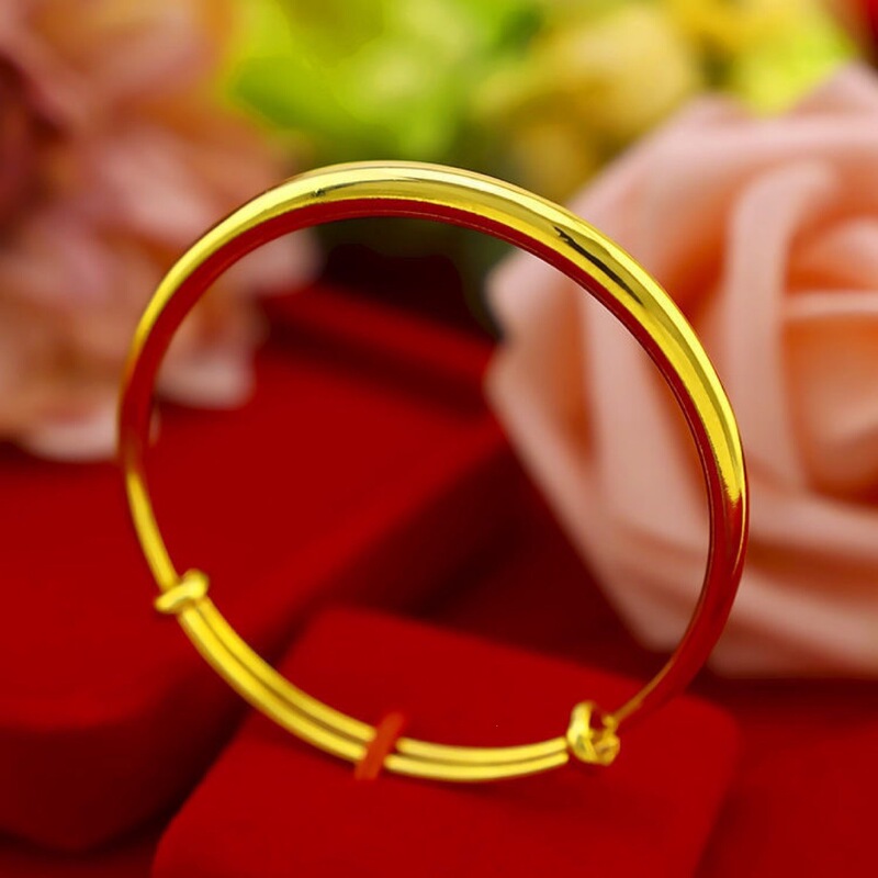 Authentic imitation gold-plated bracelet from Hong Kong, solid round shape with smooth surface, sliding clasp, suitable for women, a gift for mom Authentic imitation gold-plated bracelet from Hong Kong, solid round shape with smooth surface, sliding clasp, suitable for women, a gift for mom