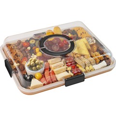 批发木制水果点心分格托盘透明亚克力盖板熟食盘户外野餐实木餐盘