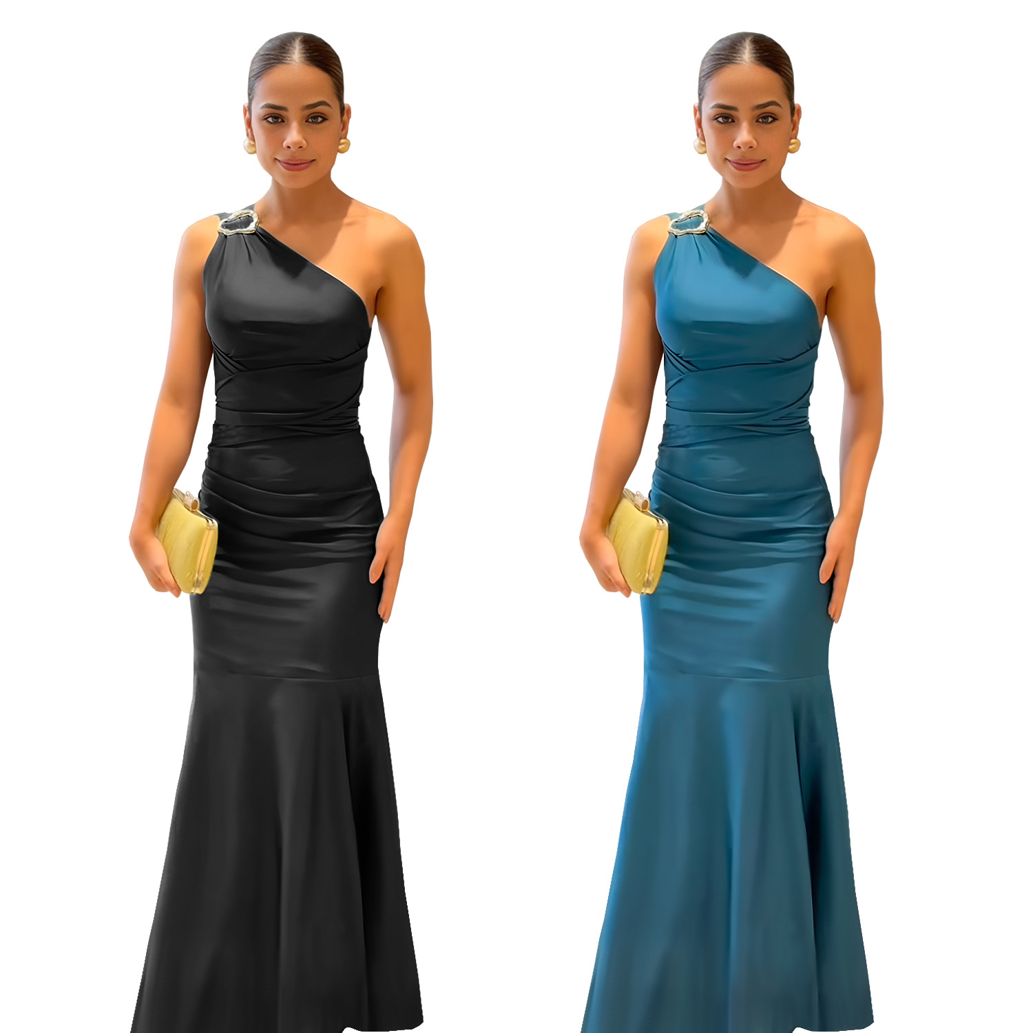 C7553 Aliexpress transfronterizo Amazon Europa y América de moda moda femenina temperamento elegante ajustado color sólido vestido de cola de pescado